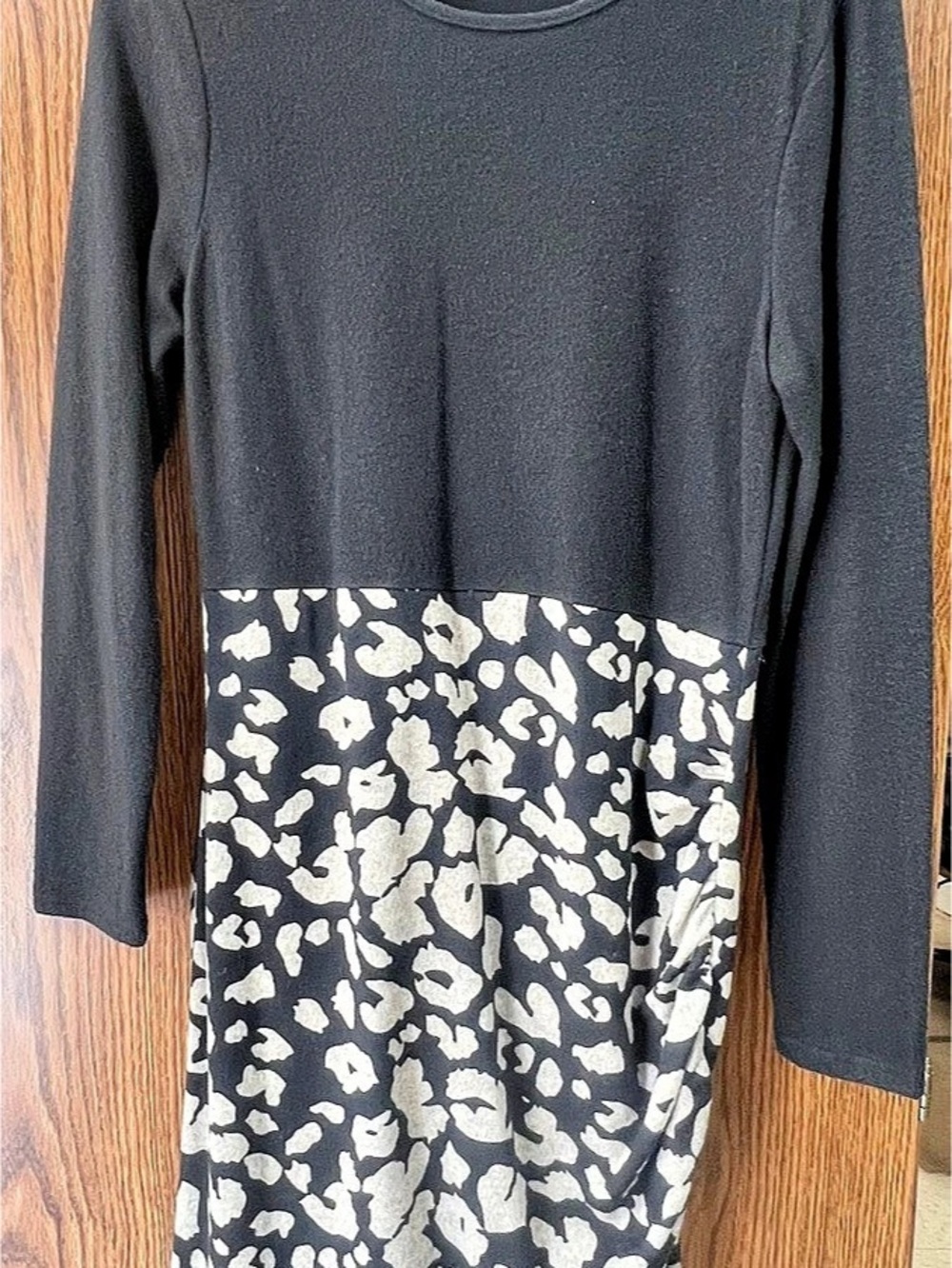 Bom Long Sleeve Animal Print Midi Dress in Black & White